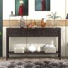 Rustic Entryway Console Table Long Sofa Table With Two Different Size Drawers And Bottom Shelf For Storage - Espresso - Image 2
