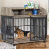 44'' Heavy Duty Large Dog Crate Furniture For Large Medium Dog With Lockable Wheels, Wooden Dog Crate Dog Kennel, End Table Crate With Double Layer Storage - Gray - Image 4