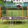 14Ft Powder-Coated Advanced Trampoline With Basketball Hoop Inflator And Ladder (Outer Safety Enclosure) - Orange - Image 9