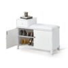 Shoe Storage Bench Cabinet With Fireproof Cushion, Double Doors And Movable Drawer For Door Entrance - White - Image 17
