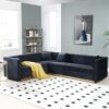 Contemporary Vertical Channel Tufted Velvet Sectional Sofa For Living Room With 4 Pillows - Black - Image 2