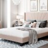 Queen Size Upholstered Platform Bed, Box Spring Needed - Beige - Image 13