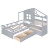 Twin Size House Bed With Sofa, Kids Platform Bed With 2 Drawers And Storage Shelf - Gray - Image 4