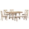 Topmax - 6 Piece Farmhouse Extendable Dining Table With Footrest, 4 Upholstered Dining Chairs And Dining Bench, Two 11" Removable Leaf - Natural / Beige - Image 10