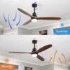 Ceiling Fan With Lights 3 Solid Wood Fan Blade Noiseless Reversible Motor Remote Control - Black - Image 7