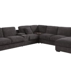 Celine - Chenille Fabric Corner Sectional Sofa With Right Facing Chaise, Cupholders, And Charging Ports - Gray