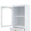 Tall Bathroom Storage Cabinet With Glass Doors, Free-Standing, Two Drawers, And Adjustable Shelves, MDF Board, Painted Perfect For Displaying Your Favorite Items - White - Image 16