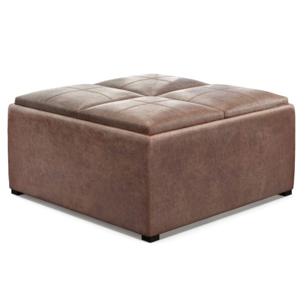 Avalon - Square Coffee Table Storage Ottoman - Distressed Umber Brown