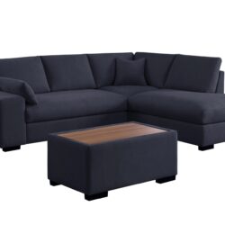 Joshua - Woven Fabric Sectional Sofa With Right Facing Chaise and Console Ottoman - Dark Gray