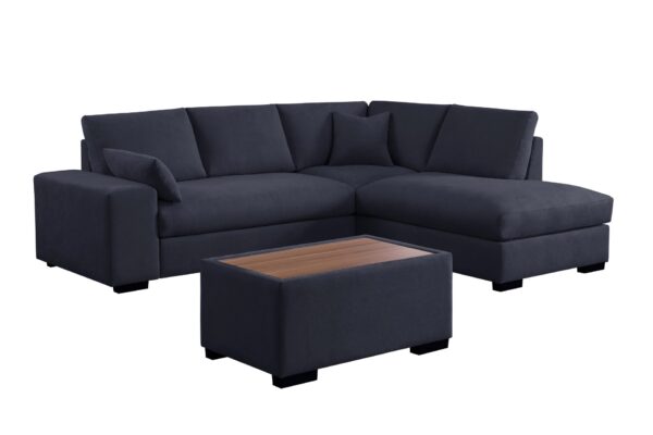 Joshua - Woven Fabric Sectional Sofa With Right Facing Chaise and Console Ottoman - Dark Gray