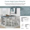 Topmax - 5 Piece Updated Counter Height Solid Wood Dining Table Set, Table With Curved Wine Rack And 4 Upholstered Chairs - White - Image 4