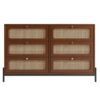 Modern Cannage Rattan Wood Closet 6 Drawer Dresser Wood Storage Cabinet Sideboard For Bedroom, Living Room, Entryway, Hallway - Walnut - Image 6