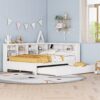 Wooden Full Size Daybed With Twin Size Trundle, Daybed With Storage Shelf And USB Charging Ports - White - Image 4