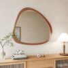 Asymmetrical Wall Mirror Wooden Framed Mirror Large Sized Dressing Mirror, For Living Room, Bedroom, Bathroom, Hallway Or Entry Way - Natural Wood - Image 4