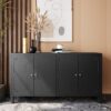 Accent Cabinet 4 Door Wooden Cabinet Sideboard Buffet Server Cabinet Storage Cabinet, For Living Room, Entryway, Hallway, Office, Kitchen And Dining Room - Matte Black - Image 2