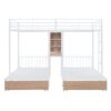 Full Over Twin & Twin Triple Bunk Bed With Drawers, Multi-Functional Frame With Desks And Shelves In The Middle - White - Image 6