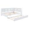 Wooden Full Size Daybed With Twin Size Trundle, Daybed With Storage Shelf And USB Charging Ports - White - Image 11