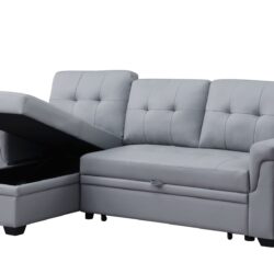 Lexi - Vegan Leather Modern Reversible Sleeper Sectional Sofa With Storage Chaise - Gray