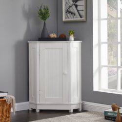 Bathroom Cabinet Triangle Corner Storage Cabinet With Adjustable Shelf Modern Style - White