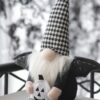 Sitting Gnome With Wings & Plaid Hat, For Halloween Decor (Set of 2) - Black White - Image 4