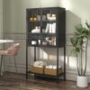 Heavy Duty Metal Storage Cabinet, Sideboards & Buffet, Display Storage Cabinet With Glass Doors And 2 Adjustable Shelves, Tall Bookcase Modern Bookshelf Cabinet For Home Office, Living Room - Black - Image 2