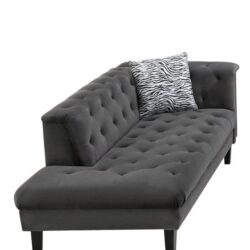 Mary - Velvet Tufted Chaise With 1 Accent Pillow - Dark Gray