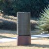 Tall Large Modern Cylinder Ribbed Tower Water Fountain With Rustic Base, Contemporary Antique Green Copper Outdoor Bird Feeder / Bath Cement Fountain - Antique Green - Image 6