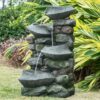 Indoor Outdoor Stone Water Fountain, 4 Tier Polyresin Cascading Rock Bowl Freestanding Fountain With LED Ligh - Gray - Image 8