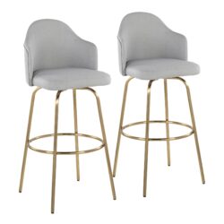 Ahoy - Contemporary Fixed Height Bar Stool Round Gold Footrest (Set of 2) - Light Gray / Gold