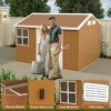 Heavy Duty Metal Storage Shed With Windows, Lockable Door & Ventilation, Weatherproof Outdoor Garden Shed - Brown - Image 9