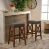 Upholstered Bar Stool With Nailhead Trim And X Frame Design (Set of 2) - Charcoal - Image 2