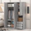 2 Doors Wardrobe Storage For Bedroom With Shelves And 3 Drawers - Gray - Image 7