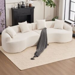 4 Seater Sofa With Chenille Fabric, 30D, 60 Hardness Full Sponge, 4 Pillow For Living Room, Home Furniture Sleeper Sectional Sofa For Apartment - White