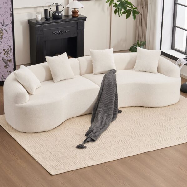 4 Seater Sofa With Chenille Fabric, 30D, 60 Hardness Full Sponge, 4 Pillow For Living Room, Home Furniture Sleeper Sectional Sofa For Apartment - White