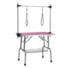 Folding Dog Pet Grooming Table, Stainless Steel Frame Rubber Mat On Board With Adjustable Arm And Clamps Pet Dog Cat Grooming Table - Pink - Image 4