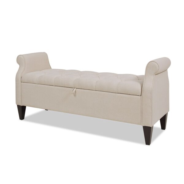 Jacqueline - Tufted Roll Arm Storage Bench - Sky Neutral Beige
