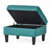 Tufted Waffle Stitch Upholstered Storage Ottoman With Wood Legs - Teal - Image 9