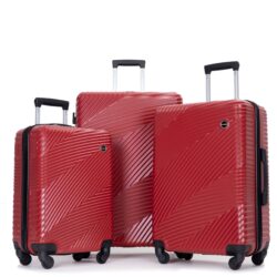 3 Piece Luggage Sets Lightweight Suitcase With Two Hooks, Spinner Wheels, (20/24/28) - Red