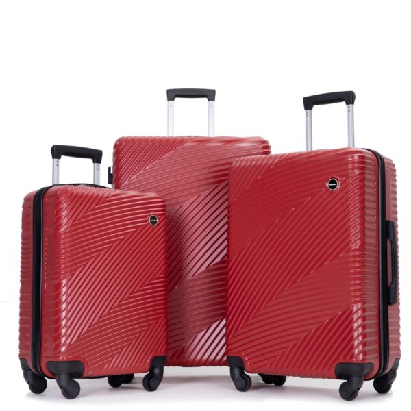 3 Piece Luggage Sets Lightweight Suitcase With Two Hooks, Spinner Wheels, (20/24/28) - Red
