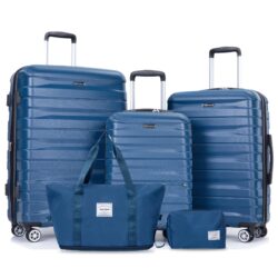 Luggage Set Of 5 Pieces, Expandable Hard Pc Luggage Set With Tsa Lock For Rotating Wheels, Lightweight Rolling Luggage - Dark Blue