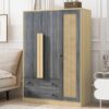 3 Doors Rattan Wardrobe Storage For Bedroom, With 2 Drawers - Gray / Nature - Image 9