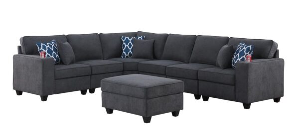 Cooper - 7 Piece Reversible L-Shape Sectional Sofa With Comfort Ottoman And Cupholder - Stone Gray