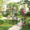 Metal Garden Arch With Gate High Climbing Plants Support Rose Arch Outdoor - Black - Image 9