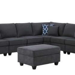 Cooper - 7 Piece Reversible L-Shape Sectional Sofa & Comfort Ottoman, And Cupholder - Stone Gray