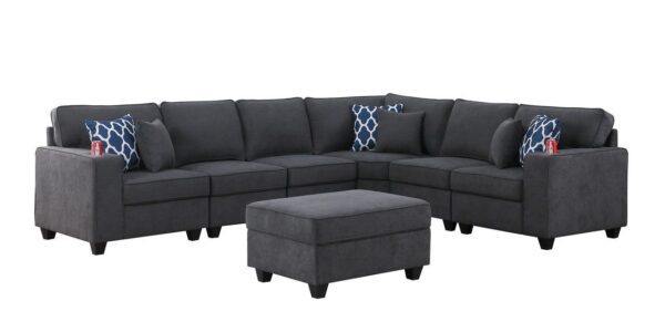 Cooper - 7 Piece Reversible L-Shape Sectional Sofa & Comfort Ottoman, And Cupholder - Stone Gray