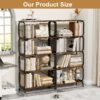 5 Tier Industrial Bookshelf, Rustic Brown Tall Bookcase With Open Wood & Metal Design, Vintage Storage Organizer - Black - Image 5