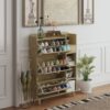 Natural Bohemia Style Shoe Cabinet, Shoe Rack Cabinet With 3 Rattan Flip Drawers, 3 Square Shelves And 1 Storage Drawer, Shoe Organizer With Mulit Storage Space And Hooks For Hallway, Entryway - Natural - Image 21