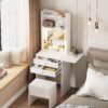 Contemporary Small Space Vanity Table Set With Adjustable Lighted Mirror And Storage Chair - White - Image 4