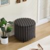 Upholstered Round Pouf Ottoman Foot Rest With Black Metal Legs - Charcoal - Image 4