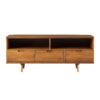 Mid-Century Modern Solid Wood 3 Drawer 58" TV Stand For 65" TVs With 2 Open Cubbies - Caramel - Image 2